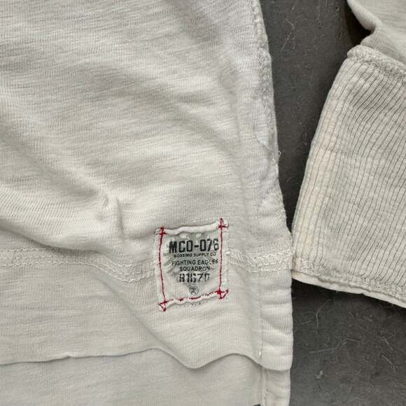 Y2K Cream Henley Long Sleeve Shirt Military Inspired Raw Stitch Small - Picture 3 of 6